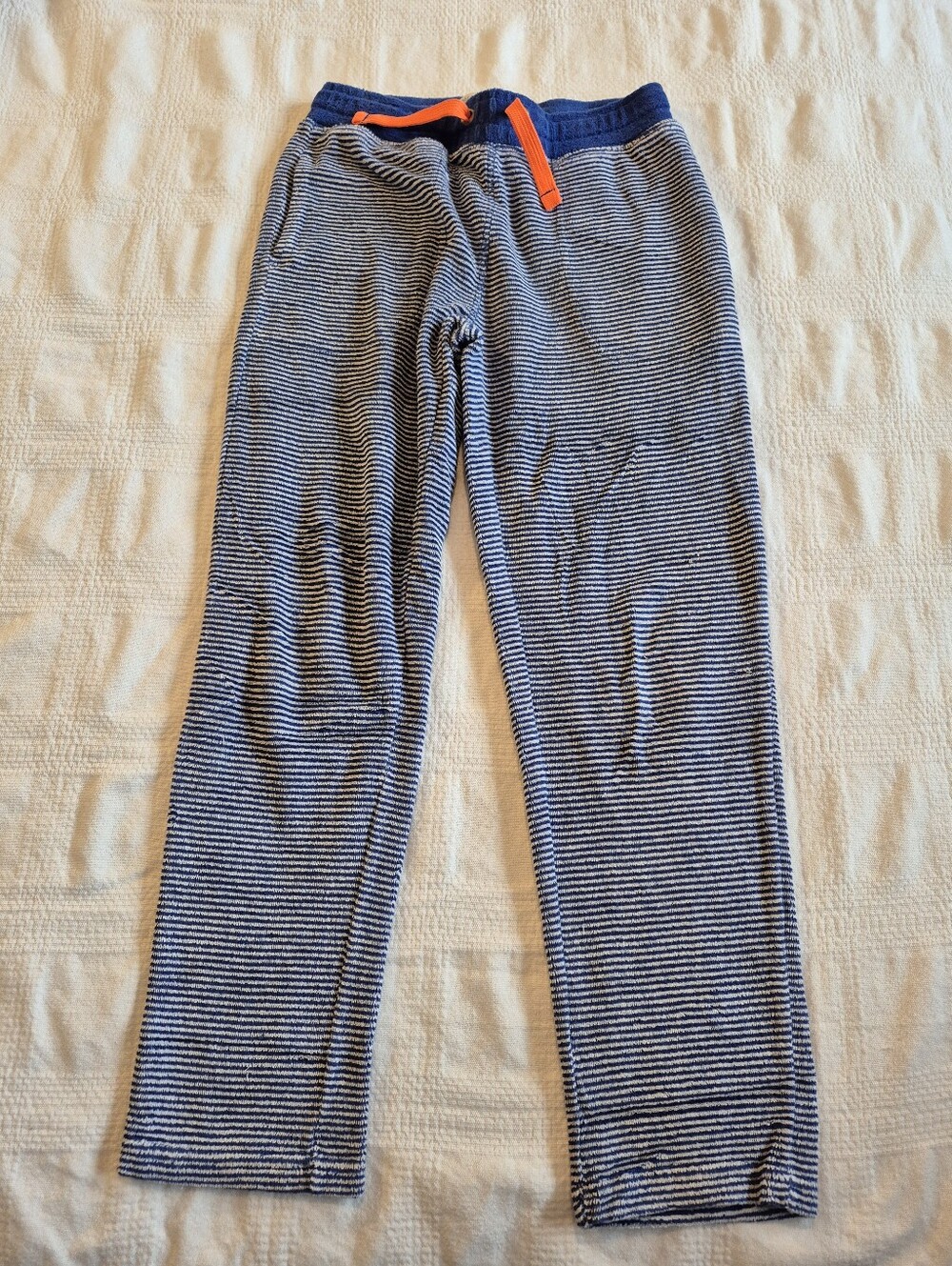 Mini Boden boys 10 years blue and white striped terry pants unisex VGUC